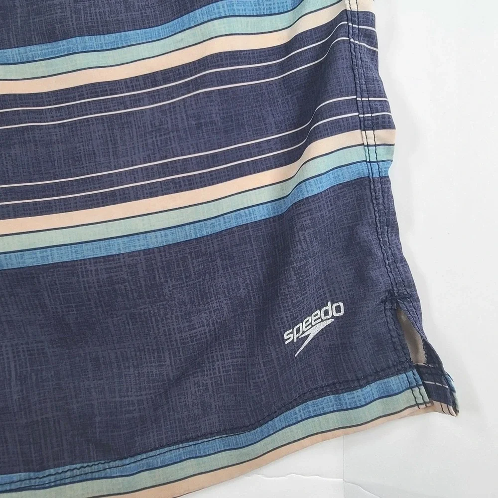 Speedo Swim Trunks Shorts Mens 2X Blue Striped Lined Resortwear Surf Summer